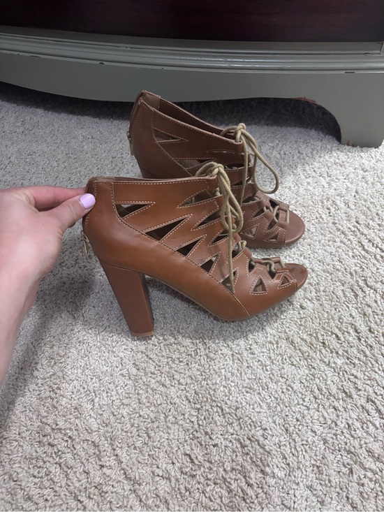 BAMBOO Shoes - BAMBOO Tan Lace-Up Cutout High Heel Sandals